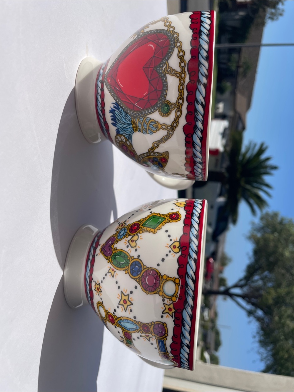 BRIGHTON Porcelain Heart & Jewel Motif Cups in Red and Multicolor